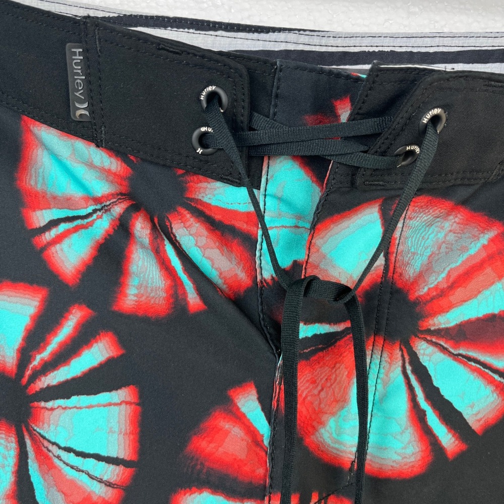 Hurley Mens Board Shorts Size 34 Black Teal Red Surf Swim Trunks - Picture 4 of 9